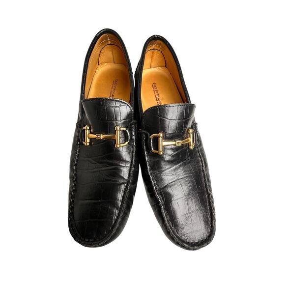Saks Fifth Avenue Mens Black Croc Embossed Leather Horsebit Loafers Mocs Sz 9.5 - Picture 12 of 16